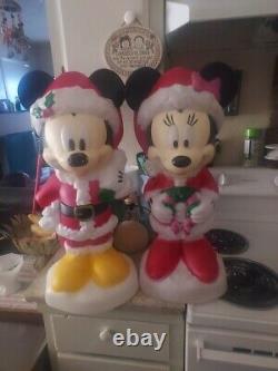 Disney Gemmy Christmas Mickey & Minnie Lighted Blow Mold Yard Decor Set/2