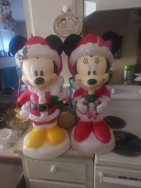 Disney Gemmy Christmas Mickey & Minnie Lighted Blow Mold Yard Decor Set/2