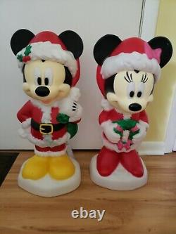 Disney Gemmy Christmas Mickey & Minnie Lighted Blow Mold Yard Decor Set/2 New