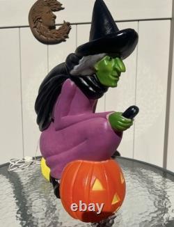 Don Featherstone Vintage Blowmold Purple Witch Riding Broom Light Halloween Deco