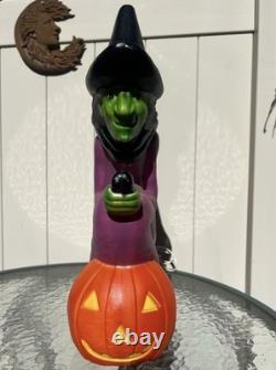 Don Featherstone Vintage Blowmold Purple Witch Riding Broom Light Halloween Deco