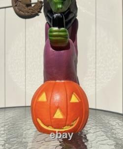 Don Featherstone Vintage Blowmold Purple Witch Riding Broom Light Halloween Deco