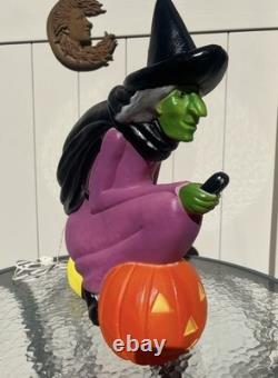 Don Featherstone Vintage Blowmold Purple Witch Riding Broom Light Halloween Deco