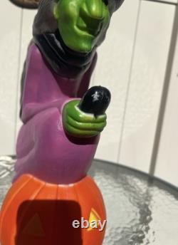 Don Featherstone Vintage Blowmold Purple Witch Riding Broom Light Halloween Deco