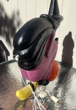 Don Featherstone Vintage Blowmold Purple Witch Riding Broom Light Halloween Deco