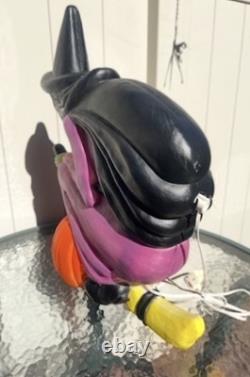 Don Featherstone Vintage Blowmold Purple Witch Riding Broom Light Halloween Deco