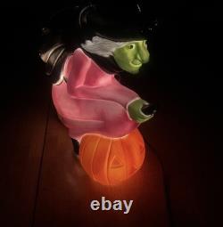 Don Featherstone Vintage Blowmold Purple Witch Riding Broom Light Halloween Deco