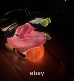 Don Featherstone Vintage Blowmold Purple Witch Riding Broom Light Halloween Deco