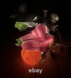 Don Featherstone Vintage Blowmold Purple Witch Riding Broom Light Halloween Deco