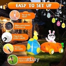 Easter Bunny Car Carrot Egg Airblown Inflatable Decor Outdoor LED Blow Up Lawn