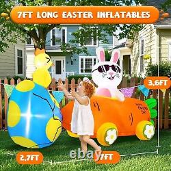 Easter Bunny Car Carrot Egg Airblown Inflatable Decor Outdoor LED Blow Up Lawn