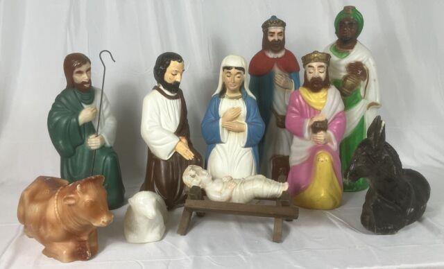 Empire 10 Piece Nativity Set Blow Mold Table Top Christmas Lights Up Vintage