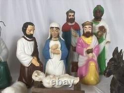 Empire 10 Piece Nativity Set Blow Mold Table Top Christmas Lights Up Vintage