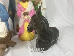 Empire 10 Piece Nativity Set Blow Mold Table Top Christmas Lights Up Vintage