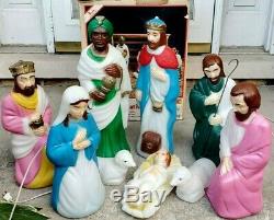 Empire 10 piece Set Miniature Blow Mold Nativity Set Lighted Christmas With Box