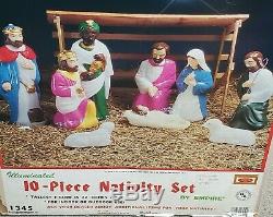 Empire 10 piece Set Miniature Blow Mold Nativity Set Lighted Christmas With Box