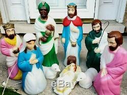 Empire 10 piece Set Miniature Blow Mold Nativity Set Lighted Christmas With Box
