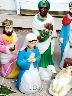 Empire 10 piece Set Miniature Blow Mold Nativity Set Lighted Christmas With Box