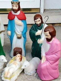 Empire 10 piece Set Miniature Blow Mold Nativity Set Lighted Christmas With Box