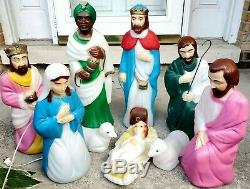 Empire 10 piece Set Miniature Blow Mold Nativity Set Lighted Christmas With Box