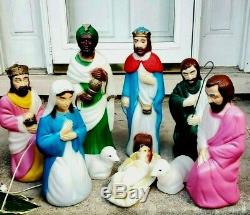 Empire 10 piece Set Miniature Blow Mold Nativity Set Lighted Christmas With Box