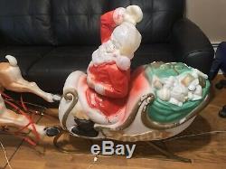 Empire Blow Mold Large Christmas Santa Sleigh 2 Reindeer Lighted Display WORKS