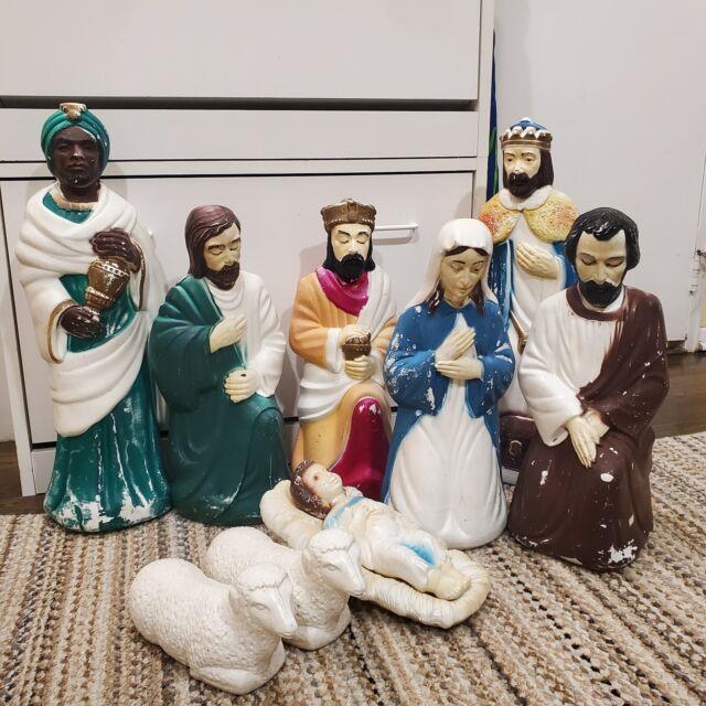 Empire Blow Mold Nativity Set 9 Pieces Outdoor Christmas Vintage Lawn Holiday