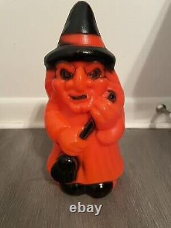 Empire Witch Holding Broom Blow Mold Halloween 1981 Orange Black Excellent