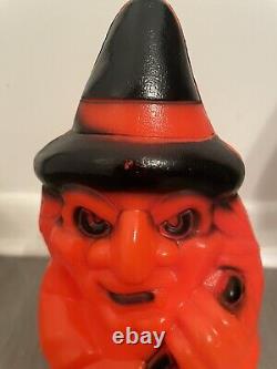 Empire Witch Holding Broom Blow Mold Halloween 1981 Orange Black Excellent