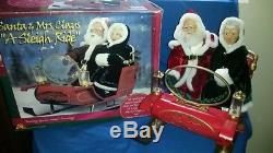 Extremely Rare Gemmy Animated lighted Christmas Sleigh Santa And Mrs Claus W Box
