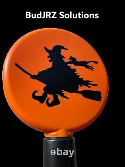 Flying Witch With Cat Orange Halloween Blow Mold Post + Globe 51 Inches Tall