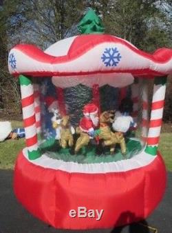 GEMMY Inflatable AirBlown Christmas Carousel 7 FT 2005 Santa Reindeer Animated