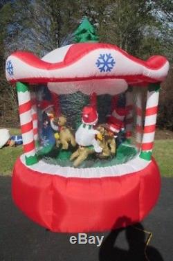 GEMMY Inflatable AirBlown Christmas Carousel 7 FT 2005 Santa Reindeer Animated