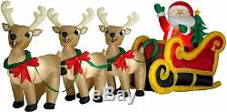 GIANT 16' FT LONG SANTA SLEIGH with REINDEER INFLATABLE BY GEMMY USED