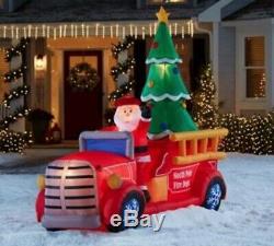 GIANT SANTA'S FIRE TRUCK Airblown Lighted Inflatable CHRISTMAS TREE