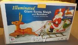 GIANT Santa Sleigh and Reindeer NEW IN BOX by General Foam, RARE blowmold