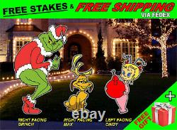 GRINCH Stealing CHRISTMAS Lights RIGHT GRINCH + MAX+ CINDY Yard Art Decor