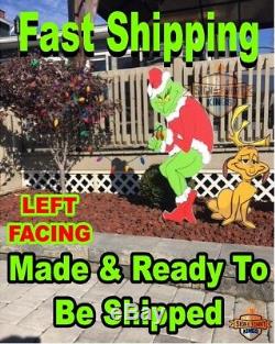 GRINCH Stealing CHRISTMAS Lights Yard Art LEFT Facing Grinch & MAX FAST SHIP