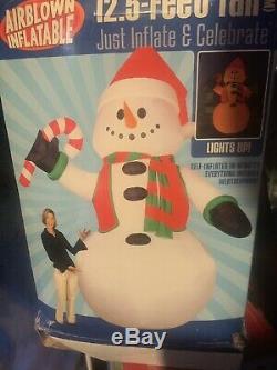 Gemmy 12.5 Ft Pre-lit Inflatable Snowman with Candy Cane Rare New Christmas