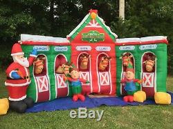 Gemmy 13 Christmas Santa & Elves Reindeer Stables Lighted Inflatable Airblown