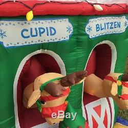 Gemmy 13 Christmas Santa & Elves Reindeer Stables Lighted Inflatable Airblown