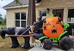 Gemmy 14FT Halloween Inflatable Blow up Grim Reaper Pumpkin Carriage Horse 2015