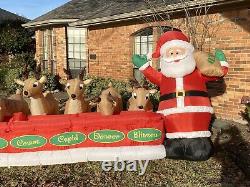 Gemmy 16.5 Ft Santa Feeding Eight Reindeer VIDEO Animated Christmas Inflatable