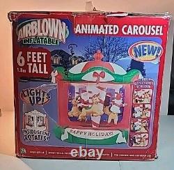 Gemmy 2005 6' Animated Carousel Christmas Airblown Inflatable SANTA Reindeer