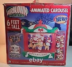 Gemmy 2005 6' Animated Carousel Christmas Airblown Inflatable SANTA Reindeer