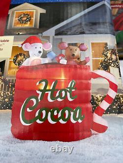 Gemmy 5' ANIMATED Mice Hot Cocoa Mug Lighted Christmas Inflatable Airblown-NEW