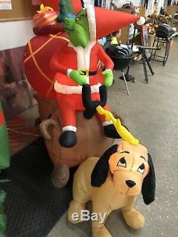 Gemmy 7' Long Lighted Grinch Max & Sleigh Christmas Inflatable Blow-up