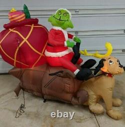 Gemmy 7' Long Lighted Grinch Max & Sleigh Christmas Inflatable Blow-up