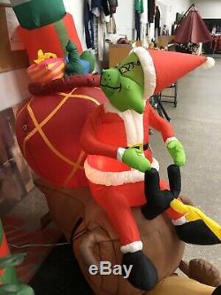 Gemmy 7' Long Lighted Grinch Max & Sleigh Christmas Inflatable Blow-up