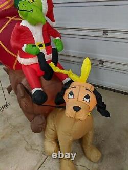 Gemmy 7' Long Lighted Grinch Max & Sleigh Christmas Inflatable Blow-up